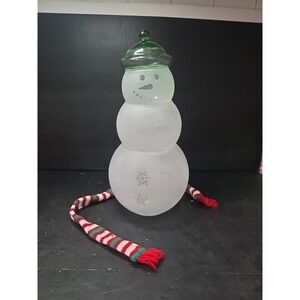 Princess House Snowman Candy Dish Jar, 4 Piece PHC22 with Green Hat, Vtg Decor